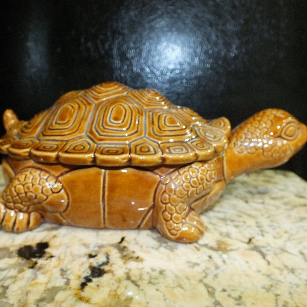 Vintage Collectible Porcelain Gift Craft Turtle Stash Jar Figurine